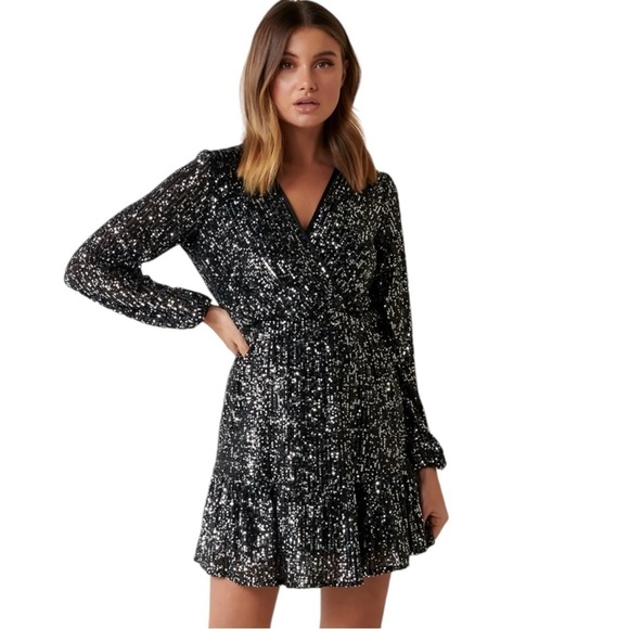 EVERNEW Raquel Sequin Tiered Skater Dress - Picture 1 of 13